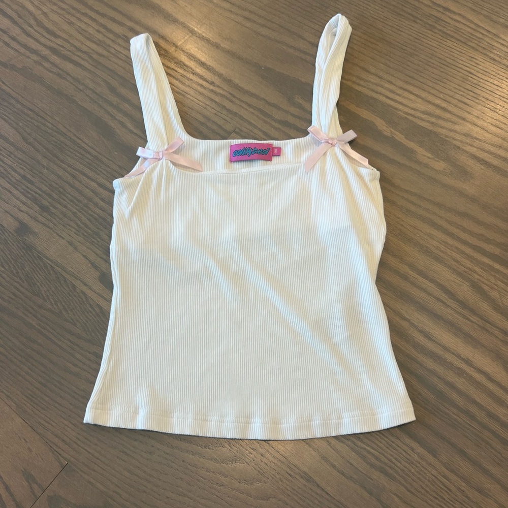 Edikted White Tank Top with Pink Bows